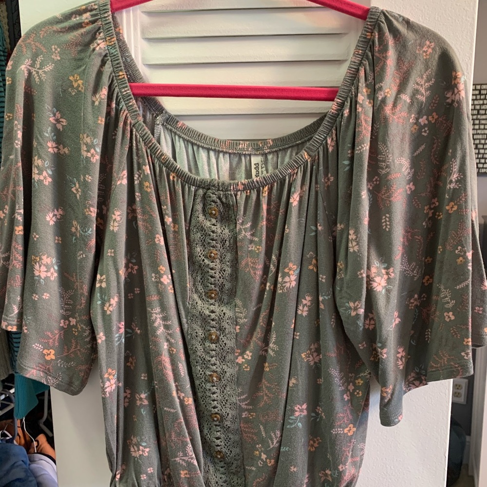 Green floral blouse